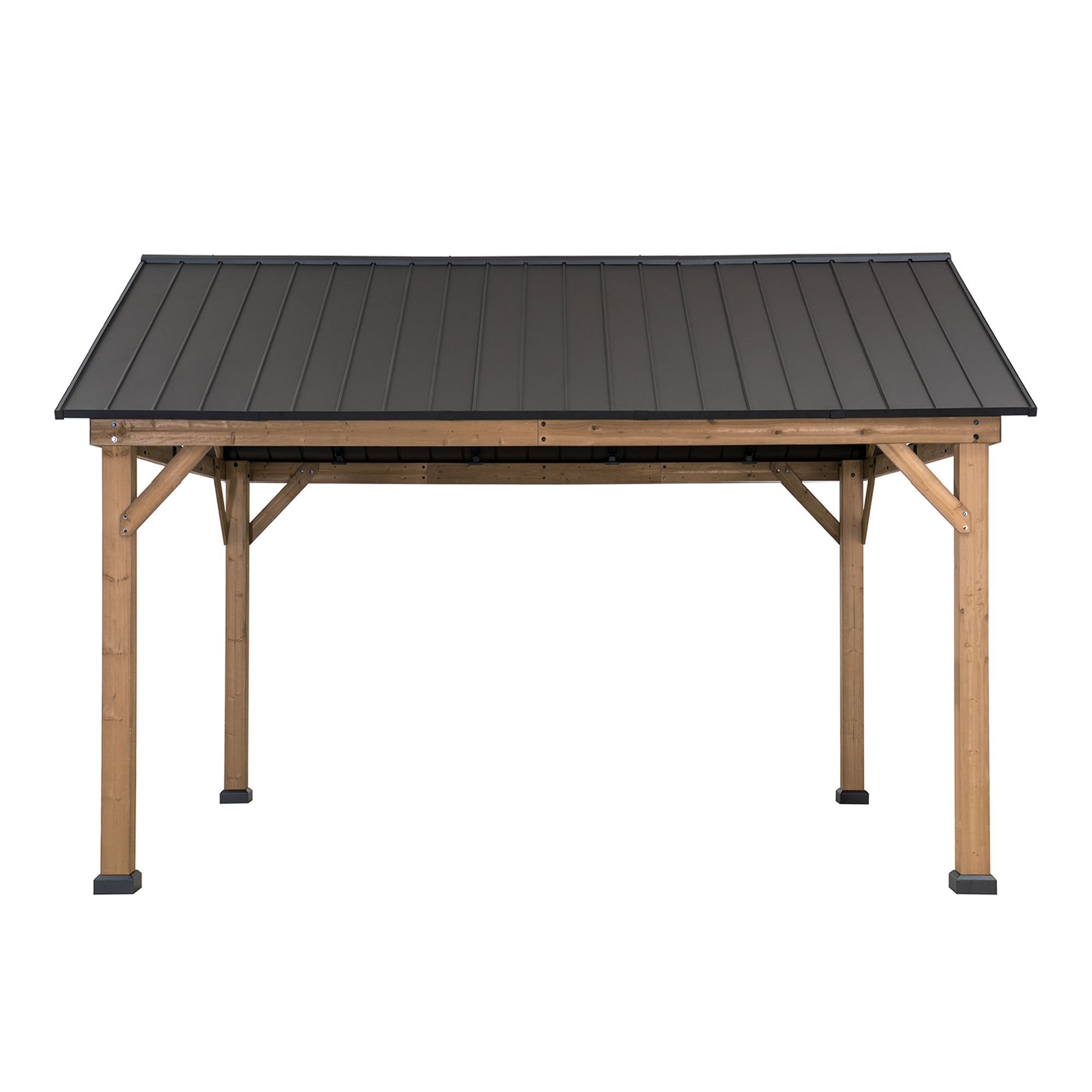 Sunjoy Matte-Black 11 ft. x 13 ft. Cedar Framed Gazebo with Hook and Steel Roof