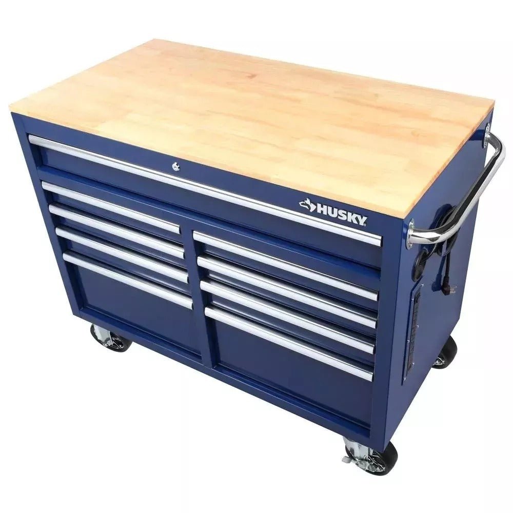 Husky 46 in. W x 24 in. D 9-Drawer Gloss Blue Deep Tool Chest Mobile Workbench