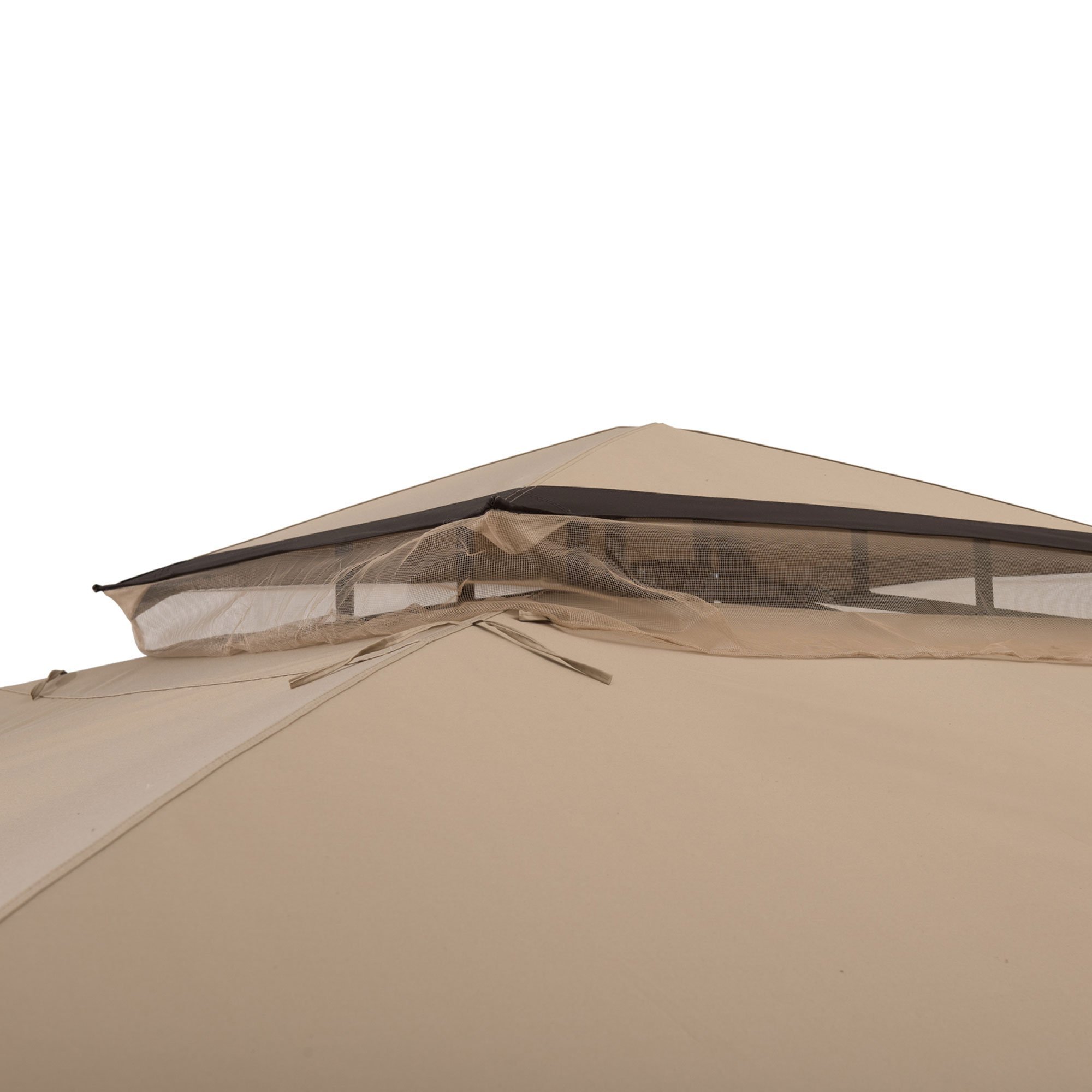 Sunjoy 11 ft. x 13 ft. Tan and Brown Gazebo with LED Lighting and Bluetooth Sound and Curtains