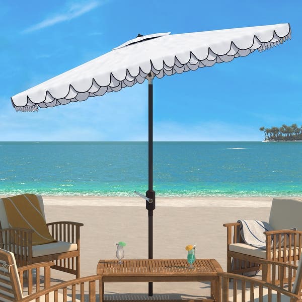 SAFAVIEH Rectangular 6'x10' Outdoor Umbrella with Valance - Beige/White