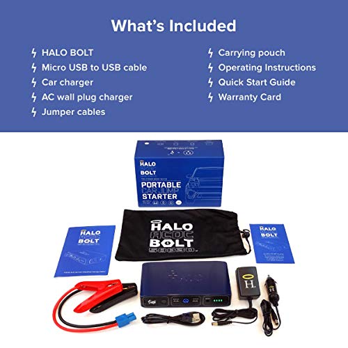 HALO Bolt 58830 mWh Portable Phone Laptop Charger Car Jump Starter with AC Outlet and Car Charger - Silver Graphite (1267118)