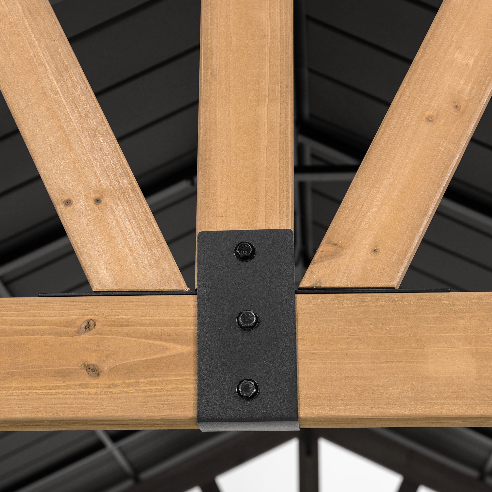 Sunjoy Matte-Black 11 ft. x 13 ft. Cedar Framed Gazebo with Hook and Steel Roof