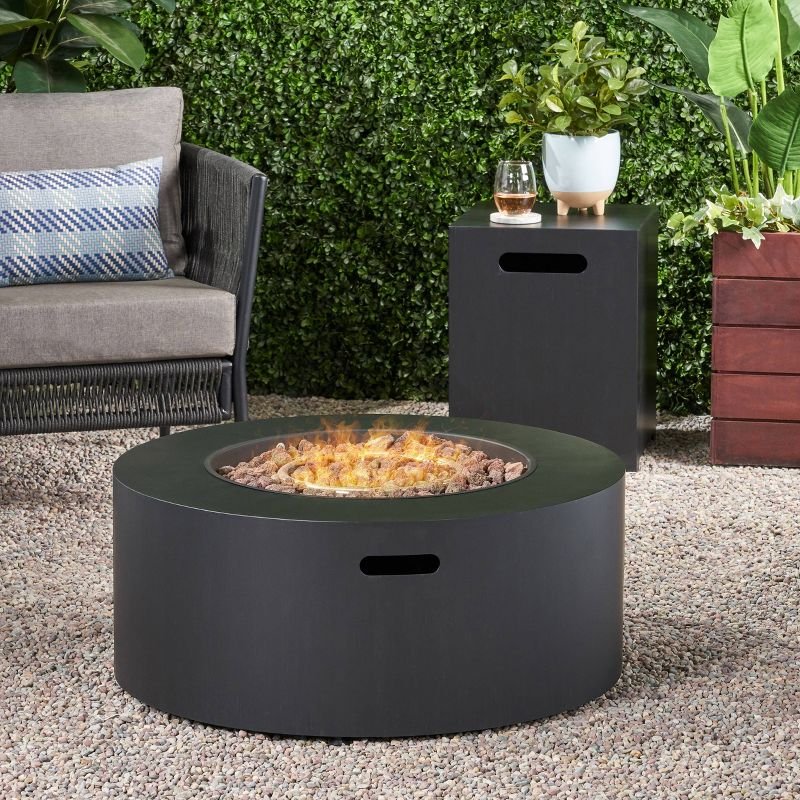 Wellington Round 32″ Iron Gas Fire Pit with Tank Holder – Christopher Knight Home