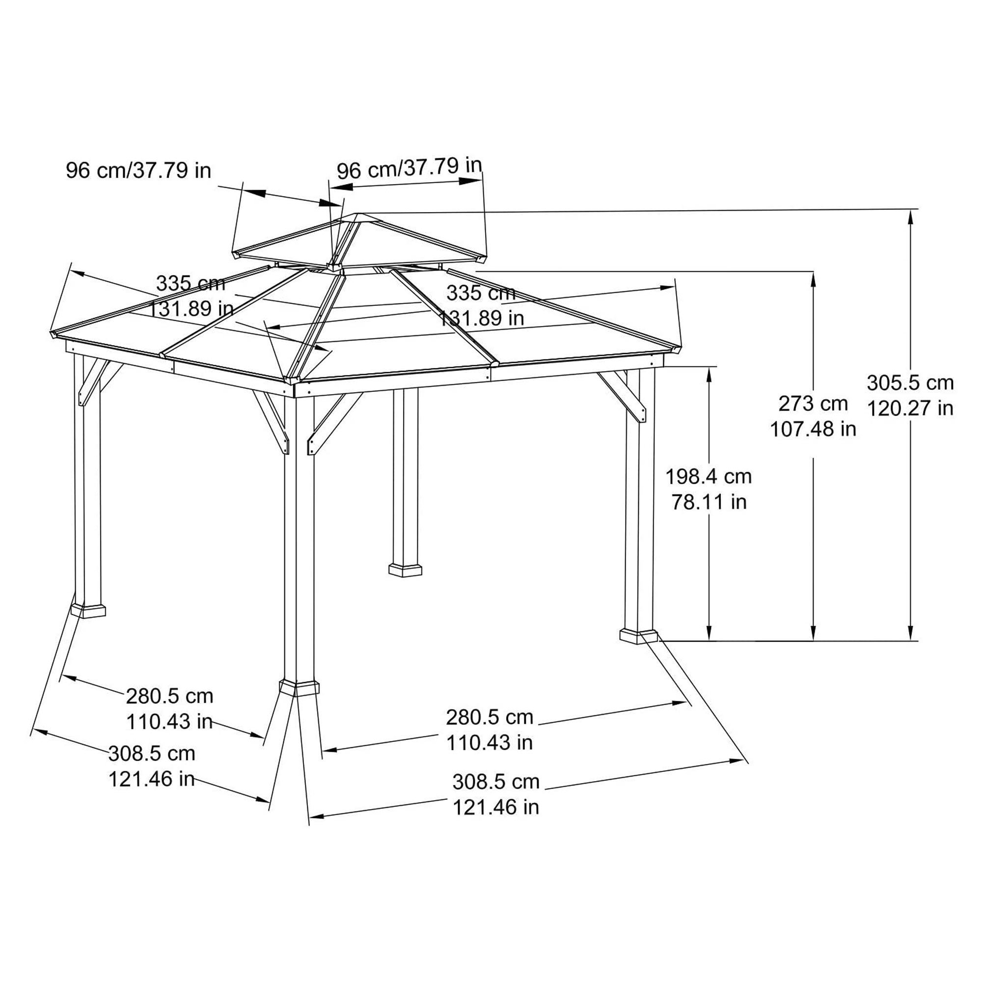 Sunjoy Brown 10 ft. x 10 ft. Cedar Framed Gazebo with Steel 2-Tier Hip Roof Hardtop