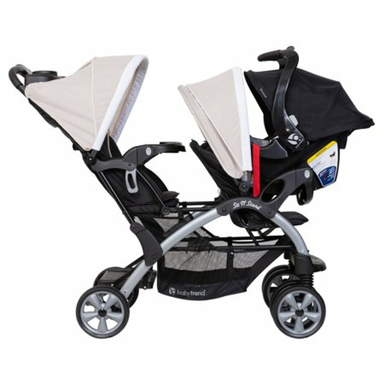 Baby Trend Sit N Stand Travel Compact Toddler Baby Double Stroller, Modern Khaki