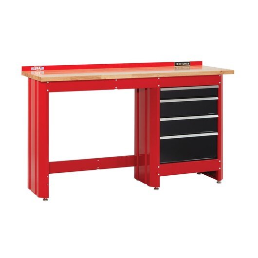 6 Ft. Wide Workbench With Butcher Block Top - Red