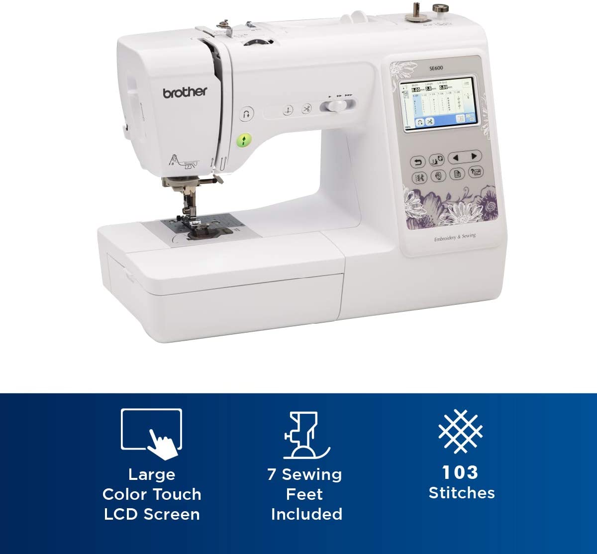Brother SE600 Sewing and Embroidery Machine, 80 Designs, LCD Touchscreen Display