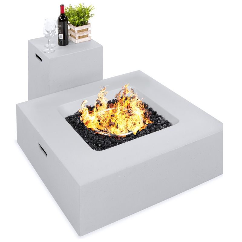 Best Choice Products 35x35in 40,000 BTU Outdoor Square Propane Fire Pit Table w/ Side Table Tank Storage, Cover