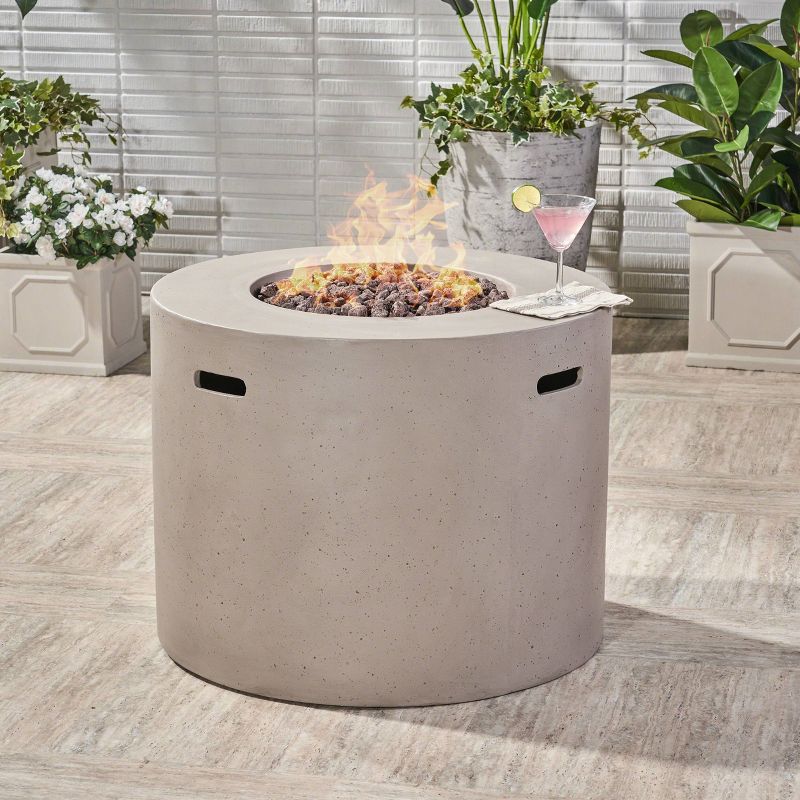 Aidan Round 31″ Lightweight Concrete Gas Fire Pit – Light Gray – Christopher Knight Home