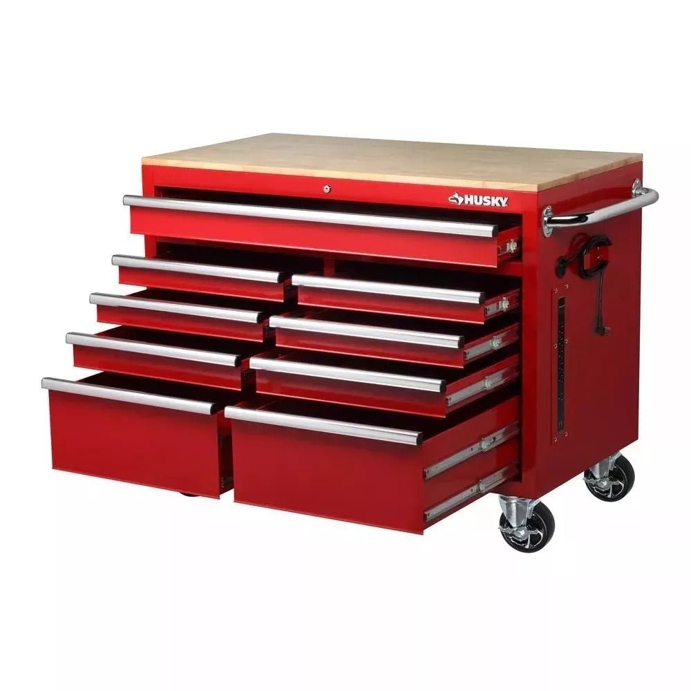 46 in. W x 24 in. D 9-Drawer Gloss Red Deep Tool Chest Mobile Workbench