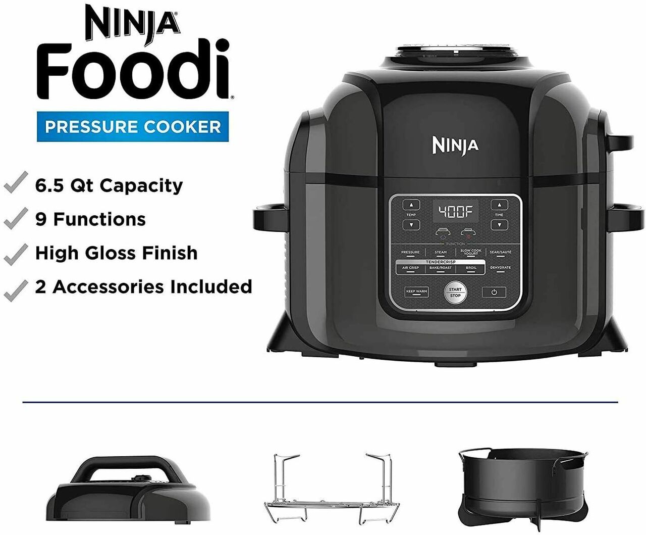 Ninja Foodi 6.5 Quart 9-in-1 Pressure Cooker and Air Fryer, OP350CO, Factory Refurbished