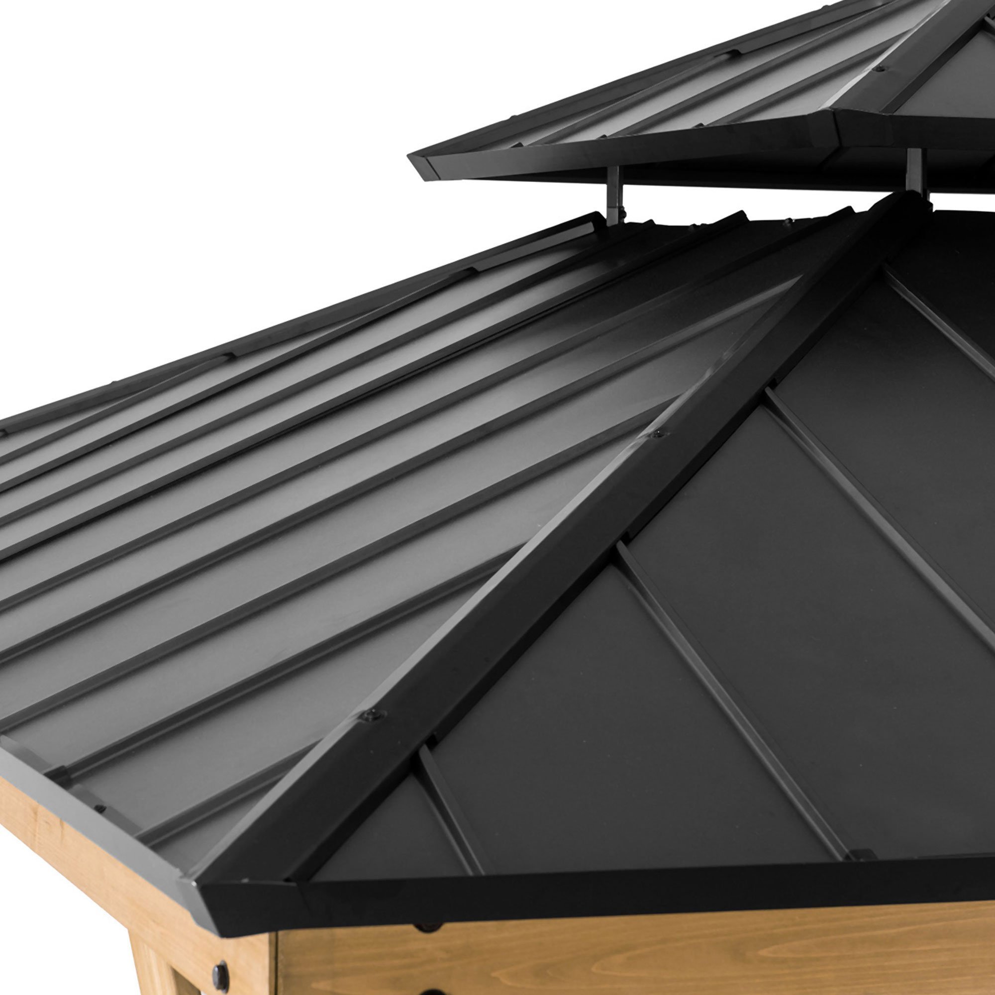 Sunjoy Black Archwood 11 ft. x 13 ft. Cedar Framed Gazebo with Hook and Steel Roof