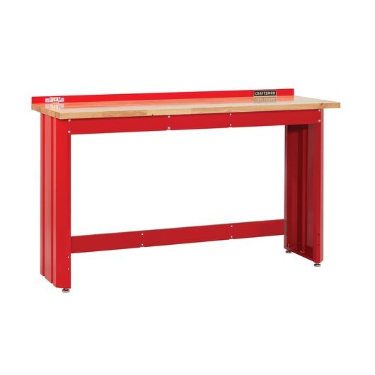 6 Ft. Wide Workbench With Butcher Block Top - Red