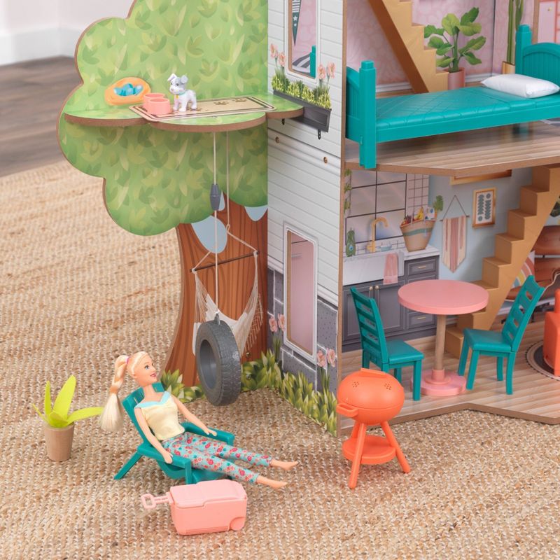 Kidkraft Backyard Cookout Wooden Dollhouse with 16 Play Furniture Accessories