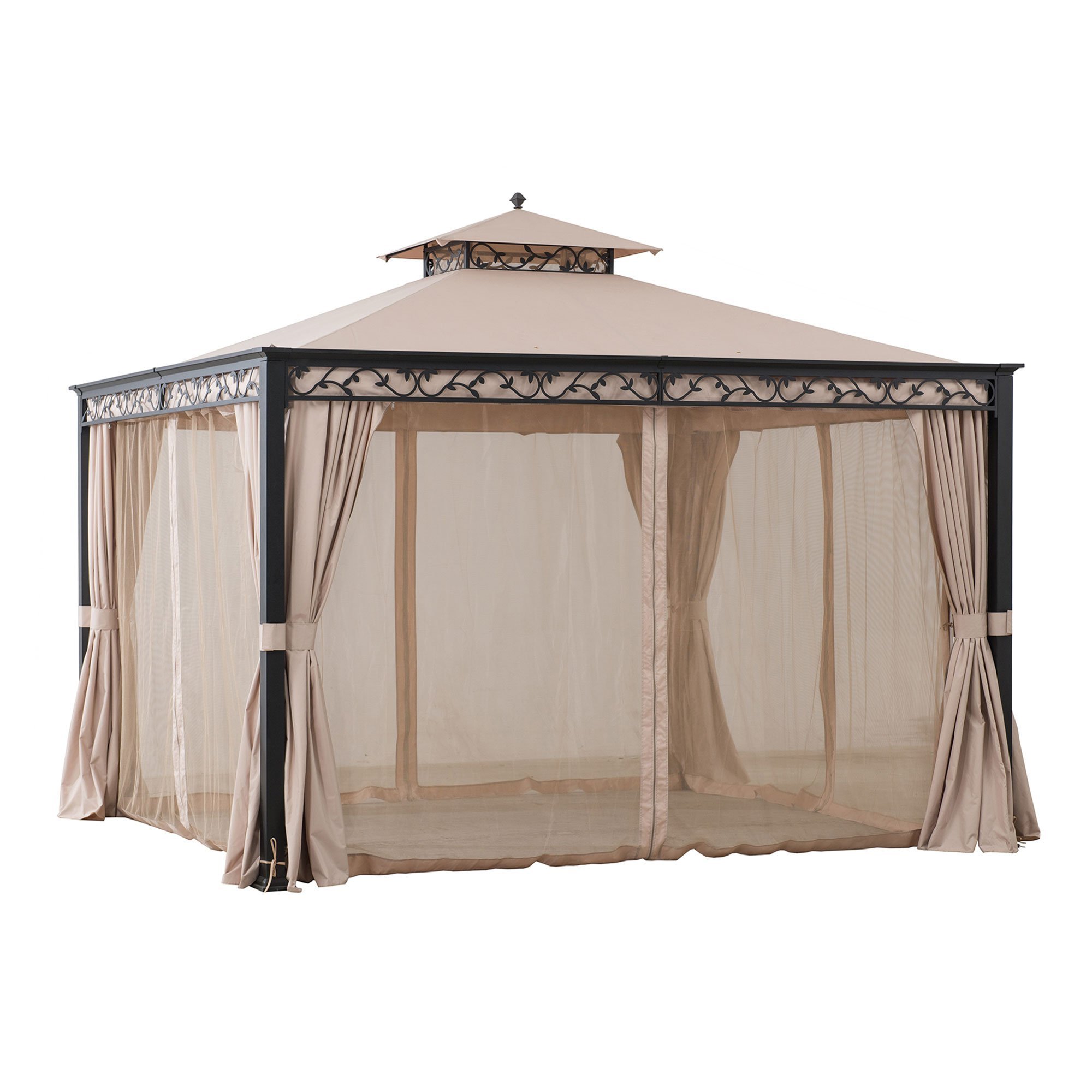 Sunjoy 10 ft. x 12 ft. Soft Top Steel Gazebo with Mosquito Netting and Curtains