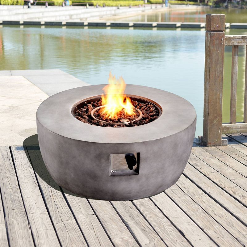 Modern 36″ Outdoor Bowl Round Propane Gas Fire Pit with Concrete Base – Teamson Home