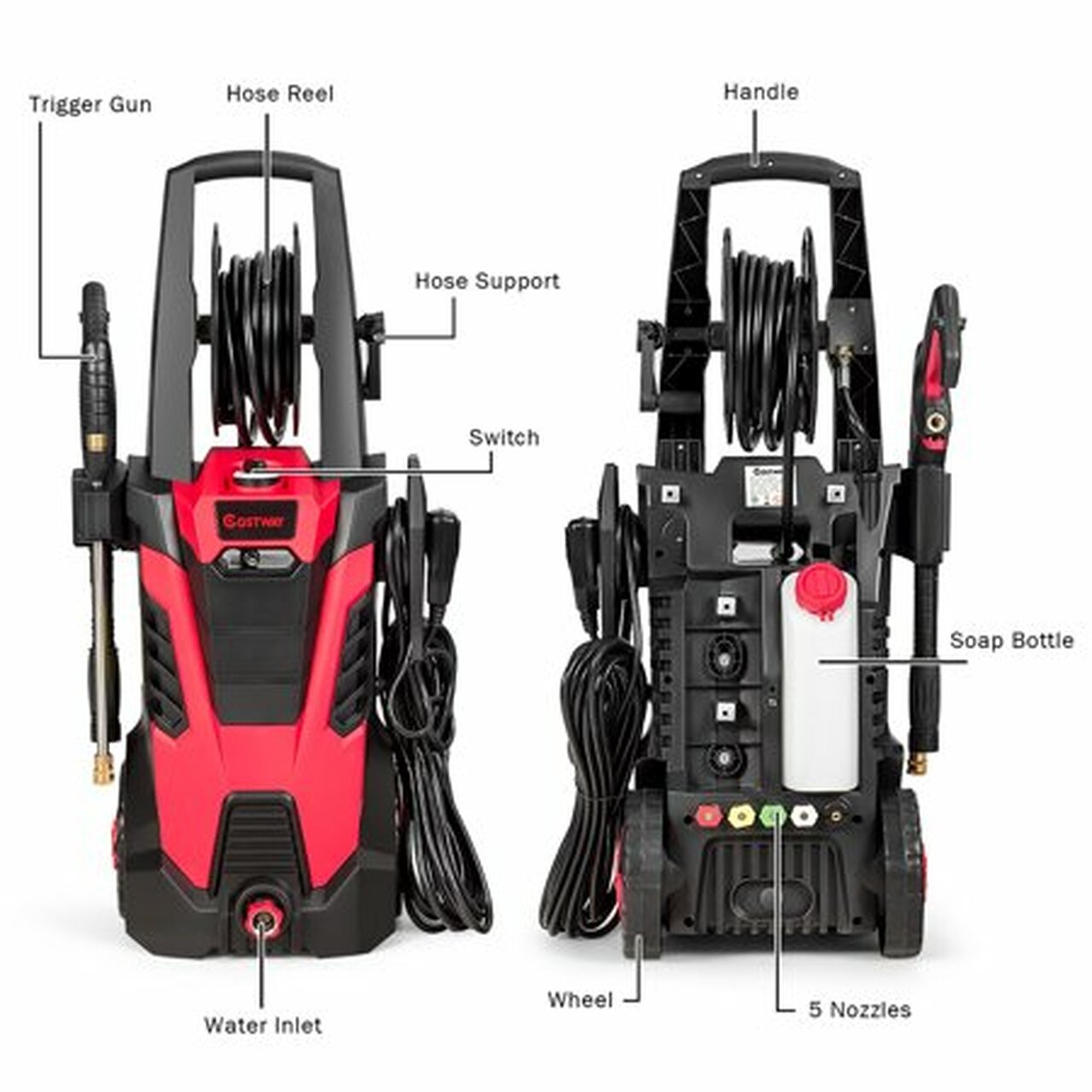 Costway 3500 PSI 2.1GPM Electric High Power Water Cleaner W/ 5 Nozzles