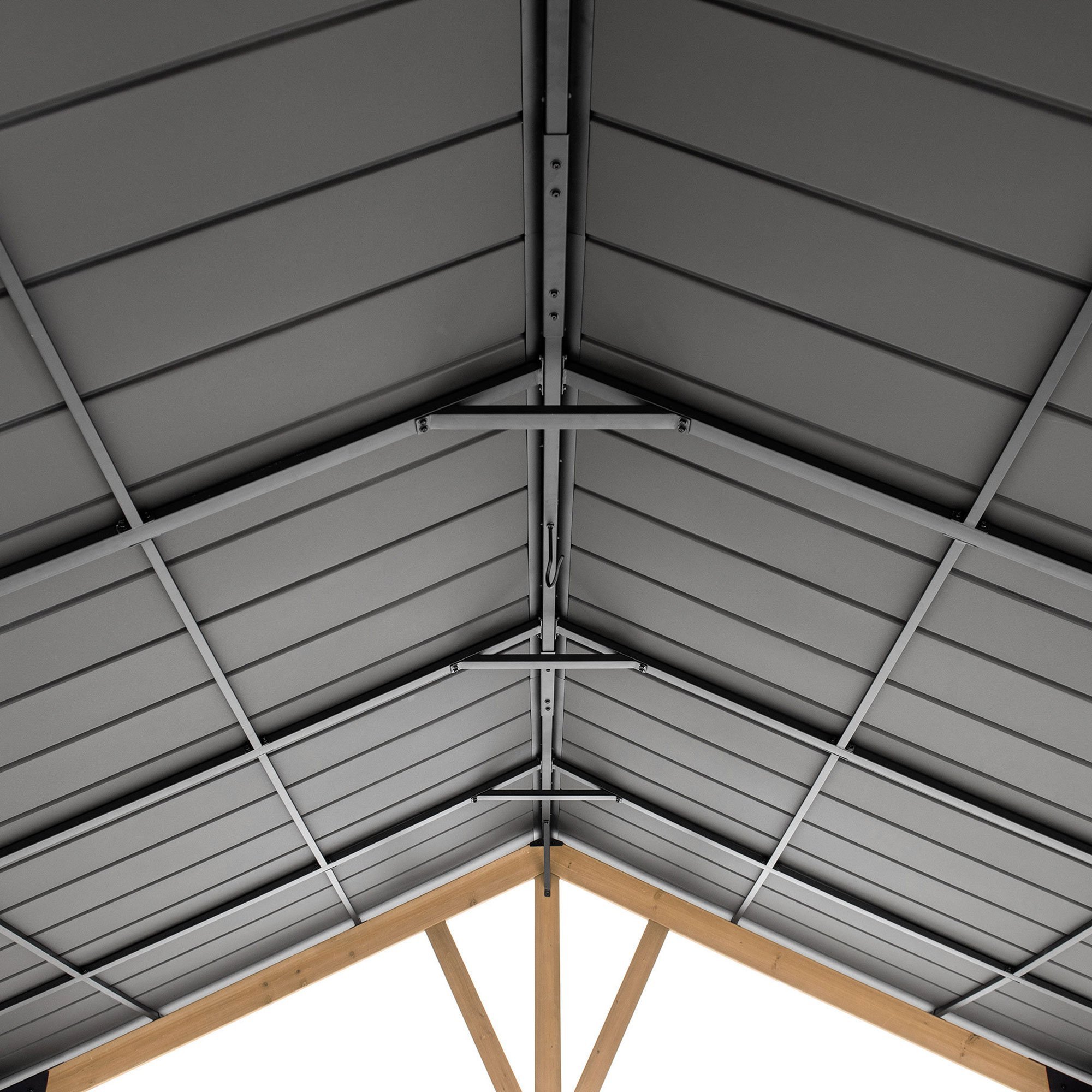 Sunjoy Matte-Black 11 ft. x 13 ft. Cedar Framed Gazebo with Hook and Steel Roof