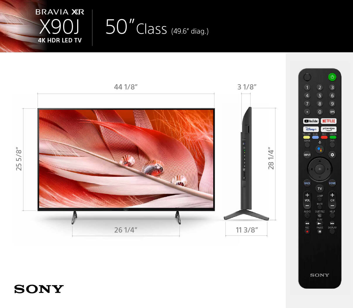 XR-50X90J BRAVIA XR X90J 4K HDR Full Array LED with Smart Google TV (2021)