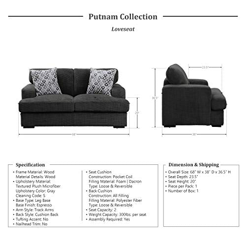Lexicon Putnam Living Room Loveseat, Gray