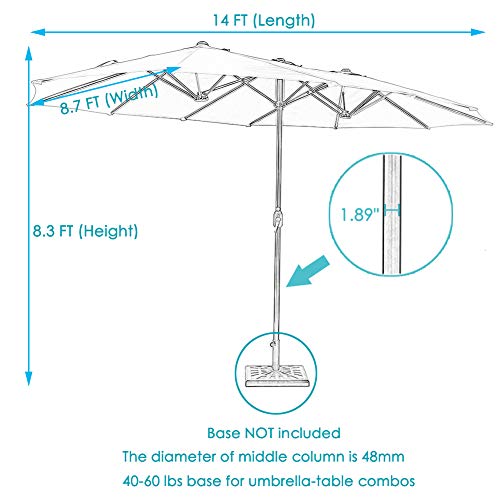 SUPERJARE 14 Ft Outdoor Patio Umbrella with 1.89 Inches Pole Caliber, Extra Large Double-Sided Design with Crank, Polyester Fabric – Burgundy