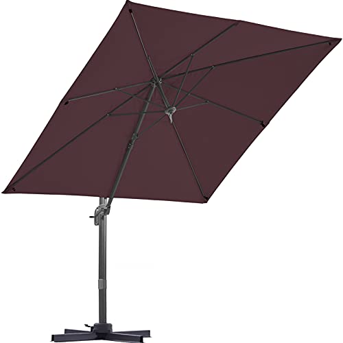BLUU SYCAMORE Solution Dyed Patio Cantilever Umbrella, Aluminum Outdoor Offset Square Market Hanging Umbrellas for Deck & Garden, 360° Rotation w/Integrated Tilting and Cross Base (Raisin Purple)