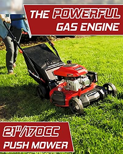 PowerSmart Lawn Mower, 21-inch Gas Powered Push Lawn Mower, 170CC 4-Stroke Push Mower, 3-in-1 Gas Mower, 5 Adjustable Heights (1.18''-3.0'' ), DB2194PR