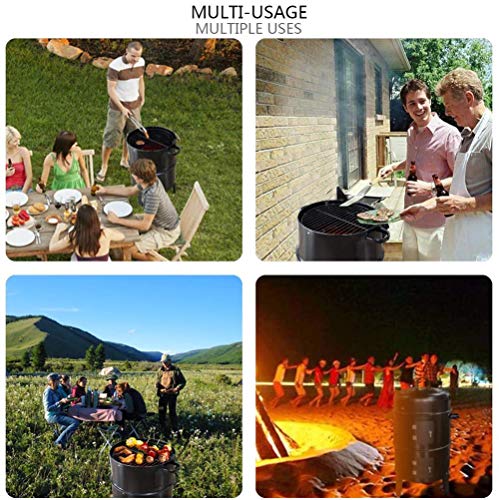 WLHER Multifunctional 3 in 1 Vertical Charcoal Smoker and Grill Combo, BBQ Smokers with Cover, Built-in Thermometer and Adjustable Ventilation Holes, for Outdoor Cooking Camping