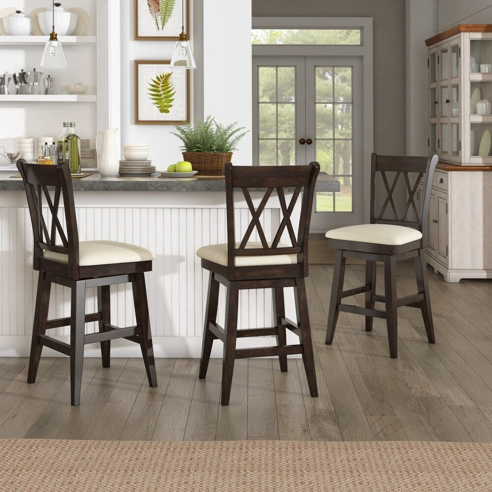 Eleanor Double X Back Wood Swivel Bar Stool by iNSPIRE Q Classic - - Counter Height - 23-28 in.