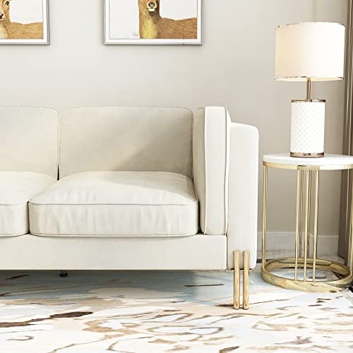 Chesterfield Sofa for Living Room, Olodumare Velvet and Steel Golden Color Legs with Tufted Back,Wrinkled Fabric and Flared Arms for Living Room (Beige)