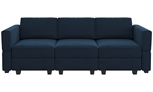 Belffin Modular Sofa Couch with Storage Seats Velvet 3 Seater Sofa for Living Room Blue