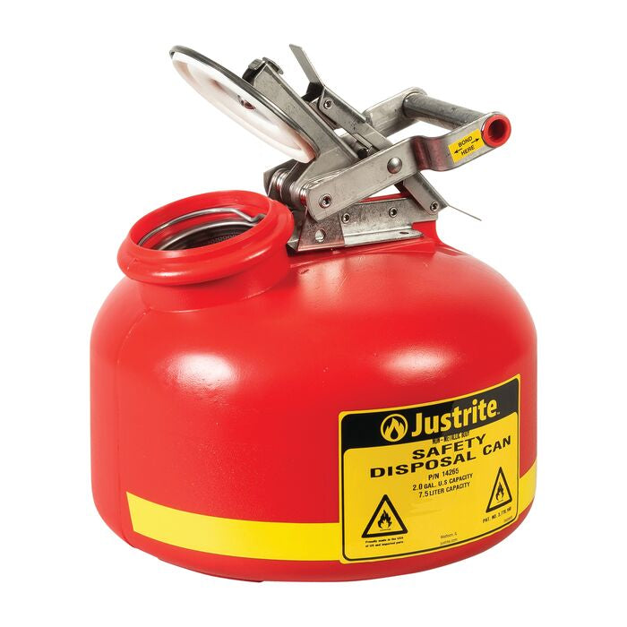 Justrite 2 Gallon, Polyethylene Safety Can For Liquid Disposal, Built-In Fill Gauge