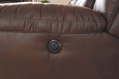 Signature Design by Ashley Stoneland Faux Leather Power Double Reclining Loveseat with Center Console, Dark Brown