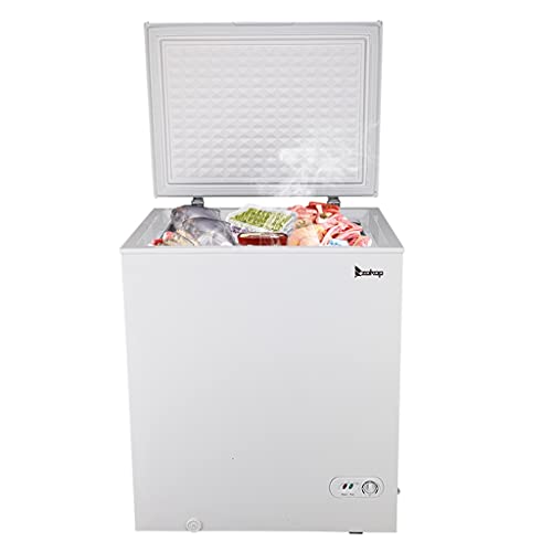 YZJC 5.0 Cu Ft Chest Freezer, Small Deep Freezer Mini Outdoor Chest Freezers Upright with Removable Baskets, Adjustable Thermostat, Ideal for House, Garage, Kitchen, Timeshare or Business
