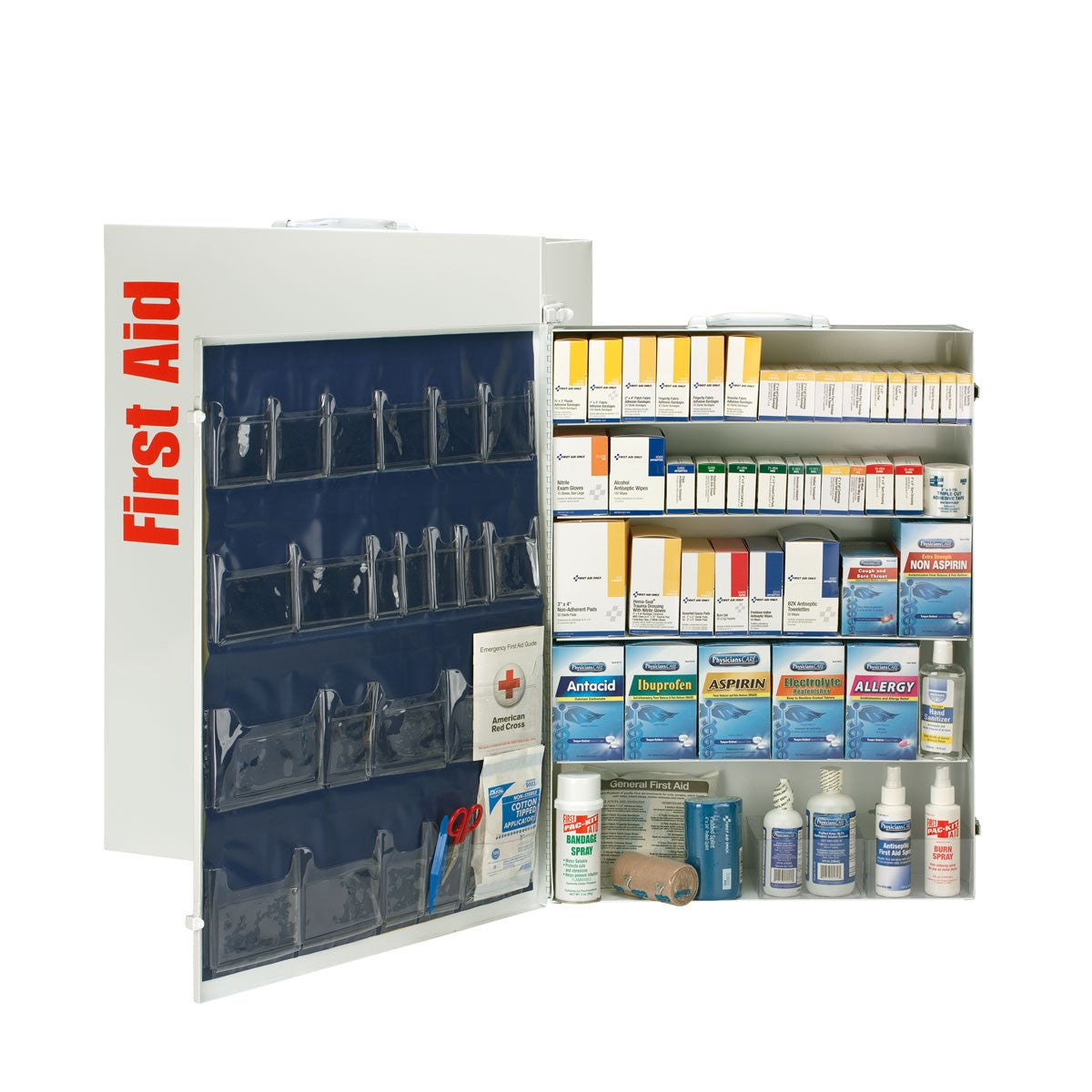 First Aid Only 200 Person 5 Shelf First Aid Metal Cabinet, ANSI B+, Type I and II with Medication