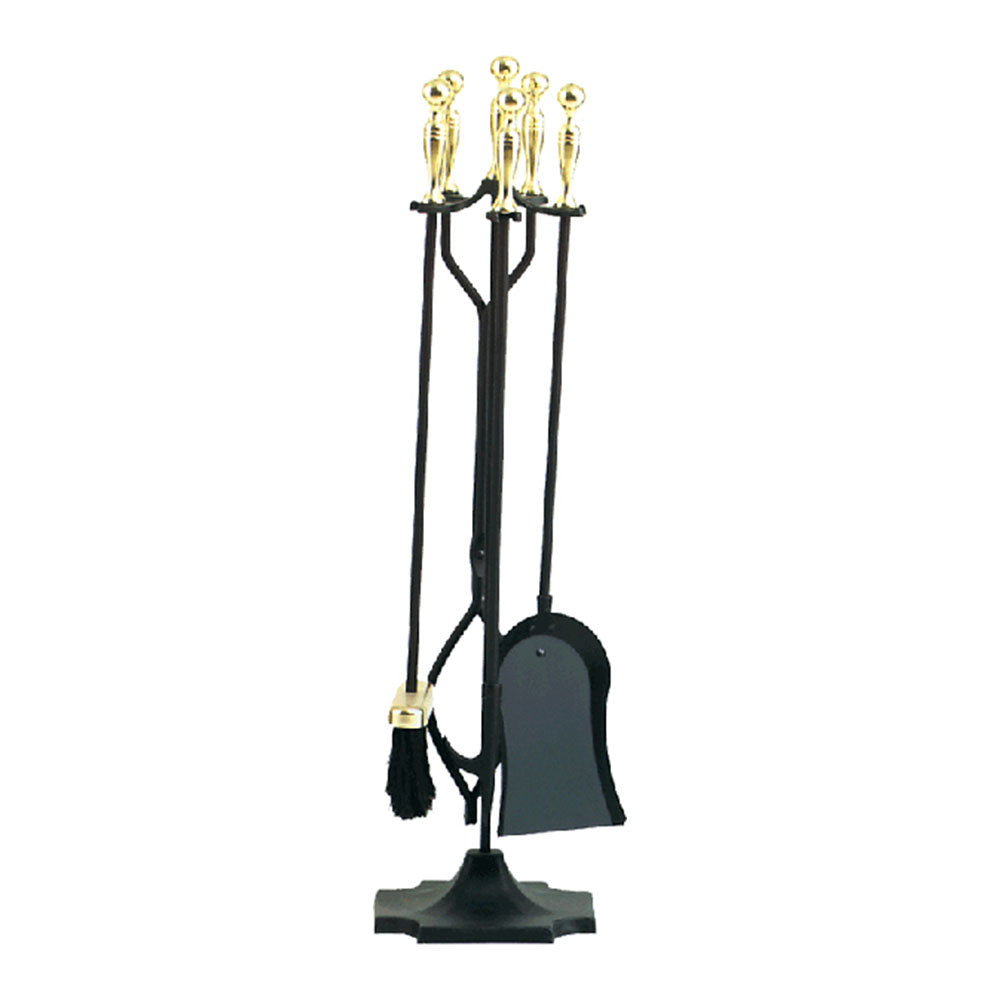 Dagan 5-Piece Polished Brass/Black Fireset