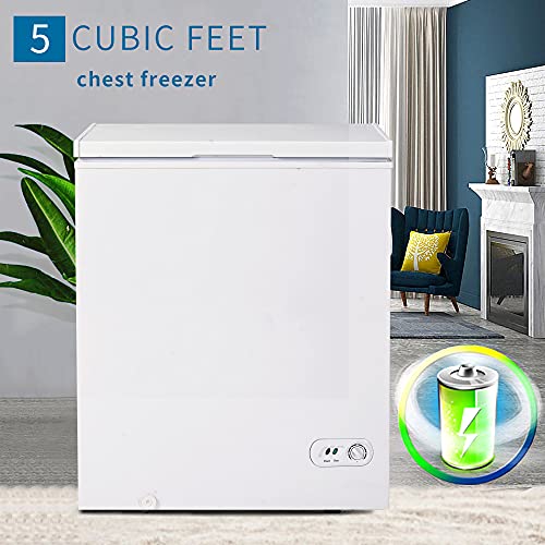 5 Cu.ft Chest Freezer with 2 Removable Storage Basket, Top Open Door Freezing Machine with flip-up lid, Mini Outdoor Chest Freezer with 7 Adjustable Temperature, for Home Kitchen Dorm Bar Office