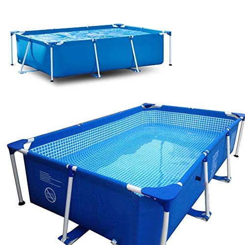 funchic Above Ground Pool 118.1x78.7x29.5inch Metal Frame Steel Tube Rectangular Pool Set Pipe Rack Pond Large for Kids Adults Family Easy Set Up Blue with Pool Ground Cloth + Pool Cover