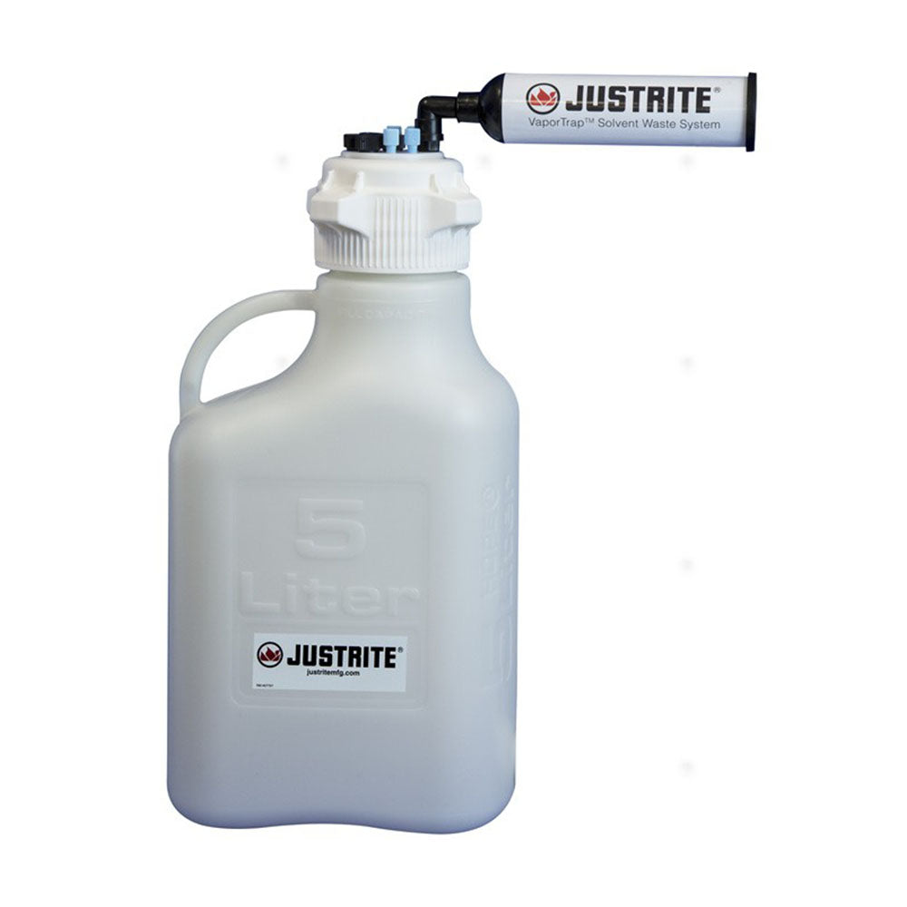 Justrite VaporTrap™ Cap With Filter Kit, 5L HDPE, 83mm Cap, 4 Ports 1/8'' OD Tubing, 4 Ports 1/4