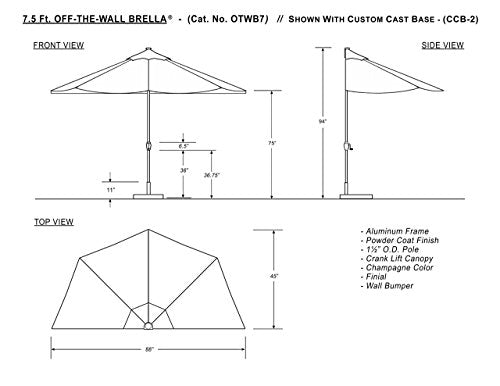Blue Star Group Off-The-Wall Brella Sunbrella Half Umbrella, 7.5'-Width, Antique Beige