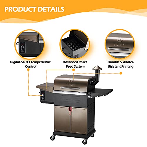 Z GRILLS ZPG-600D 2021 New Model Wood Pellet Grill & Smoker 8 in 1 BBQ Grill Auto Temperature Control, 573 sq.in. ,Cooking Capacity, Bronze