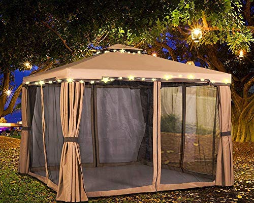 Oakmont Outdoor Patio Furniture 10' x 10' Soft-Top Garden Gazebo Canopy Umbrella,with Net Drapery,Mosquito Netting and Shade Curtains,Brown