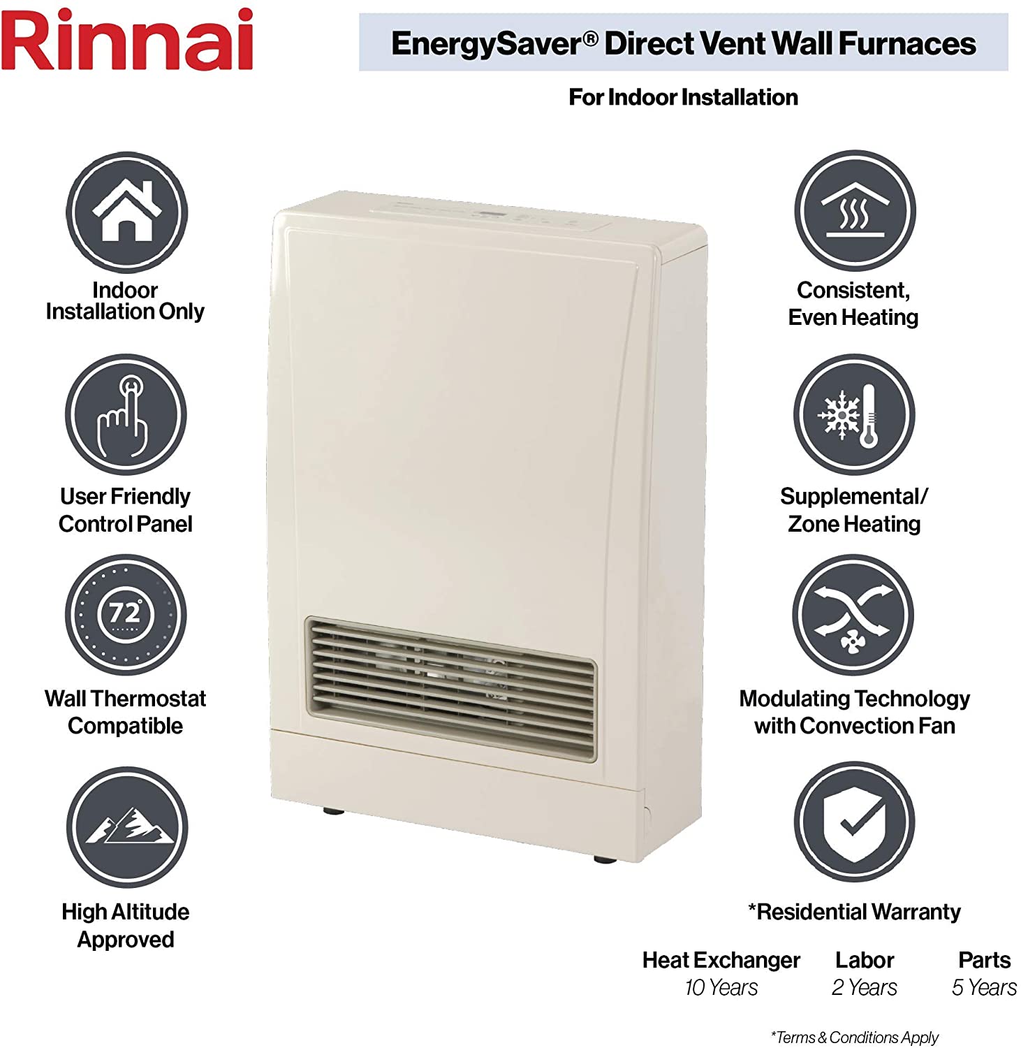Rinnai 11,000 BTU Direct Vent Natural Gas Furnace Heater New