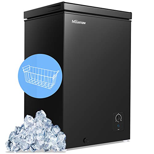 Nictemaw Chest Freezer - 3.4 Cu.Ft with Removable Basket - Energy Saving & Quiet Compact Freezer - 3 Temperature Settings （-18.4 °F to 39.2 °F）- For House, Kitchen, Garage, Basement, Shop- Black