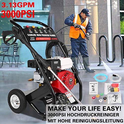 3000 PSI Gas Pressure Washer, 3.13 GPM 7HP 215cc 4-Stroke Heavy Duty Power Washer, 8m 5/16