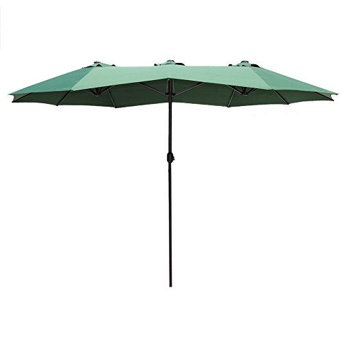 Le Papillon 15 ft Market Outdoor Umbrella Double-Sided Aluminum Table Patio Umbrella with Crank, Green