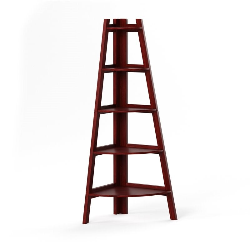 Furniture of America Lawler Contemporary Wood 5-Shelf Corner Bookcase in Cherry