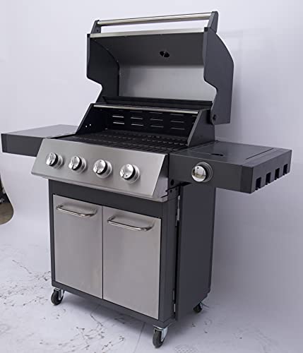 Grilled Delicacy Gas Grill 4-Burner Stainless Steel Liquid Propane Grill, Movable BBQ Grills with Side Burner