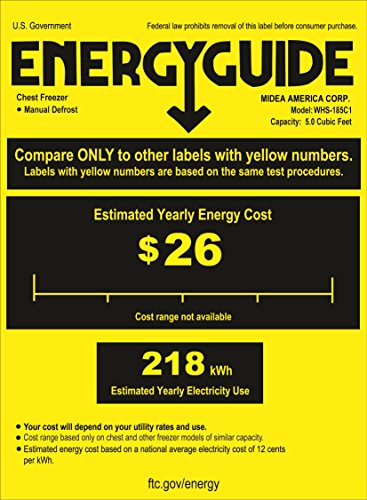 Midea WHS-185C1 Single Door Chest Freezer, 5.0 Cubic Feet, White