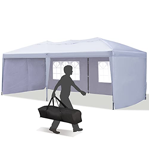 Outsunny 10' x 20' Heavy Duty Pop Up Canopy Party Tent with 4 Removable Sidewalls, Outdoor Cabana Gazebo with Carry Bag, Weather Protection (White)